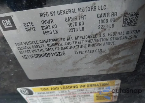 2013 Chevrolet Malibu Eco Premium Audio from USA, damaged, VIN 1G11F5RR0DF115226